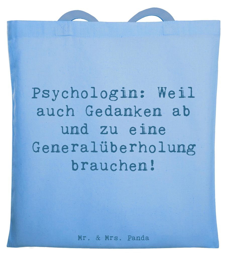 Mr. & Mrs. Panda Tote Bag Spruch Psychologin Gedanken - Sky Blue - Geschenk, Berufsbezeichnung, Laptoptasche, umhängebeutel, Generalüberholung, J...