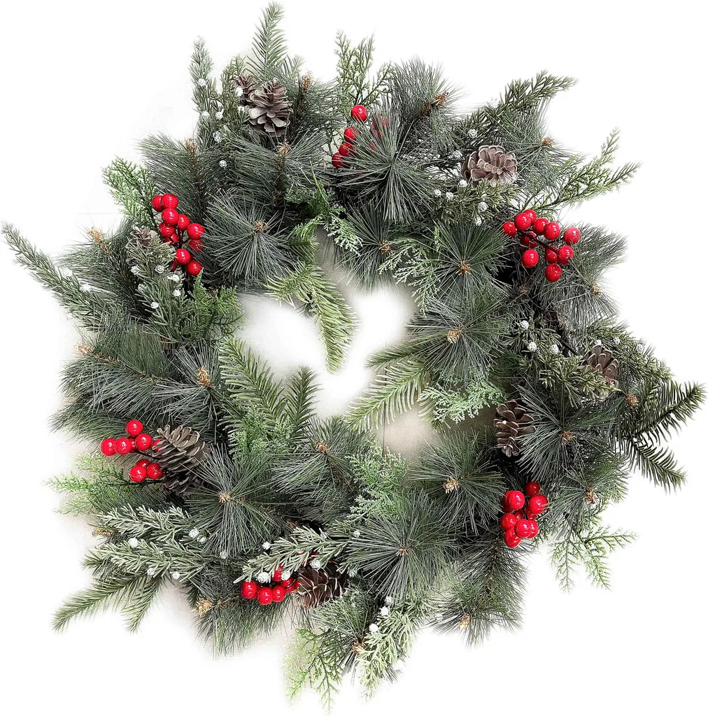 Guirlande de Noël en sapin VIRIDIS Ø 55 cm - Coloris Vert Rouge Blanc