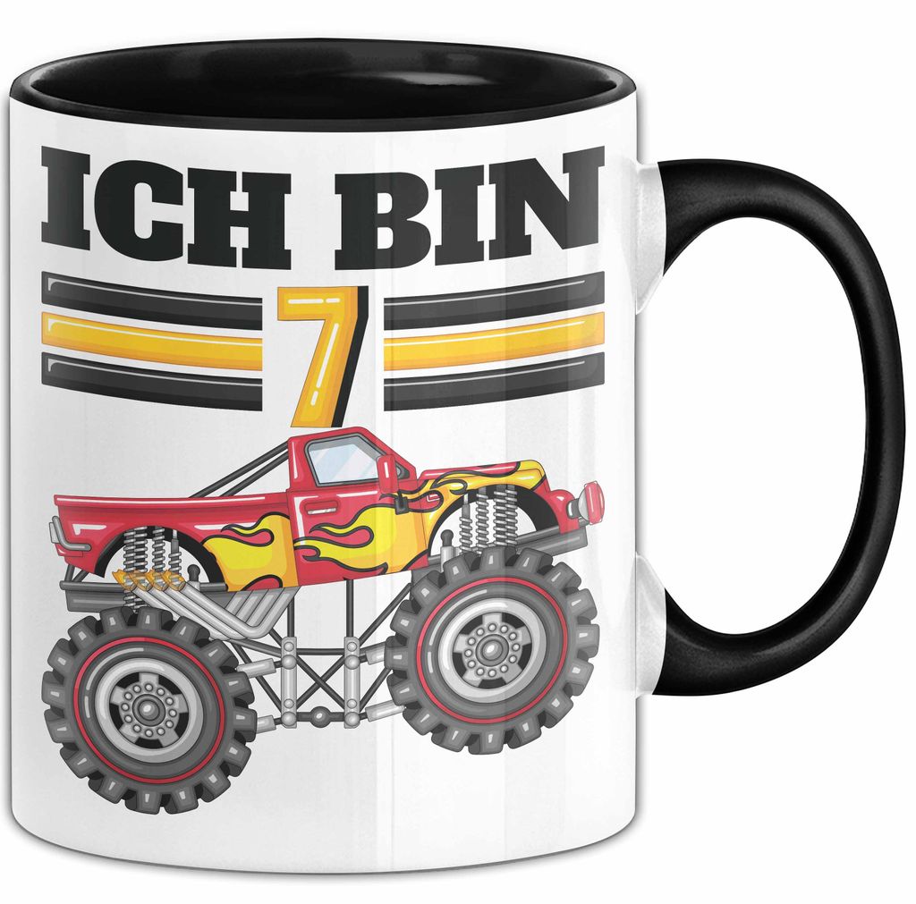 7. Geburtstag Geschenk Tasse Becher Jungs Trucks Geburtstagsgeschenk Ich Bin 7 (Schwarz)