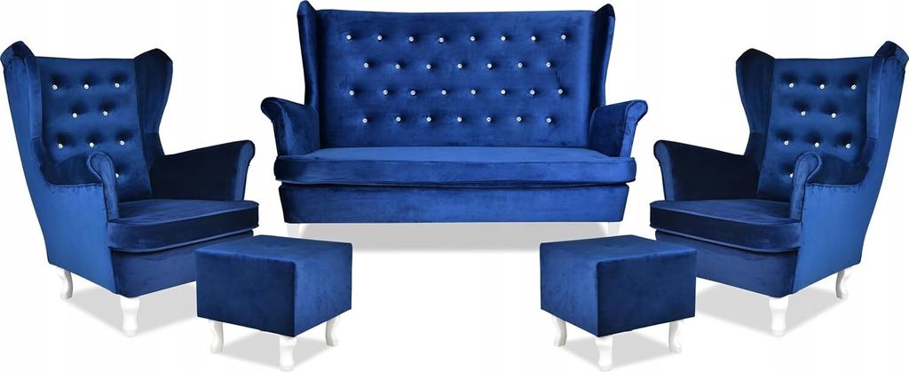 Family Meble Set aus Sofa + 2 Sessel + Hocker Diana 2-Sitzer Sofa Couch Freistehendes Lounge Sofa Bequem zum Entspannen Wohnzimmer Büro (ROYAL 22)