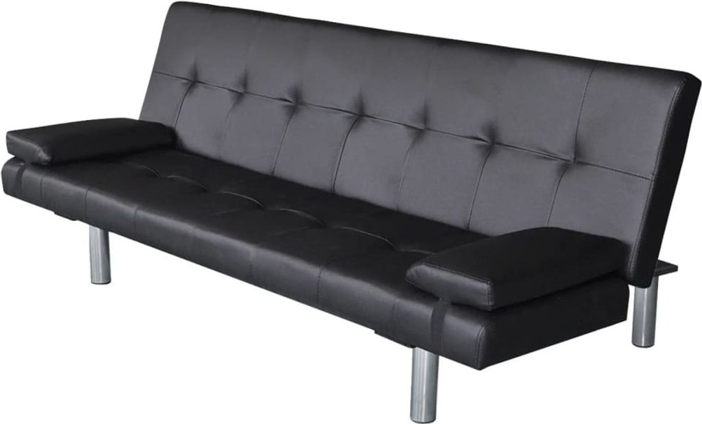 "im Sonderangebot"Schlafsofa - CLORIS - Bettsofa eleganten Design - mit 2 Kissen Kunstleder Ausziehbar Schwarz - 168 x 77 x (61,5/64/66) cm - NeuM...
