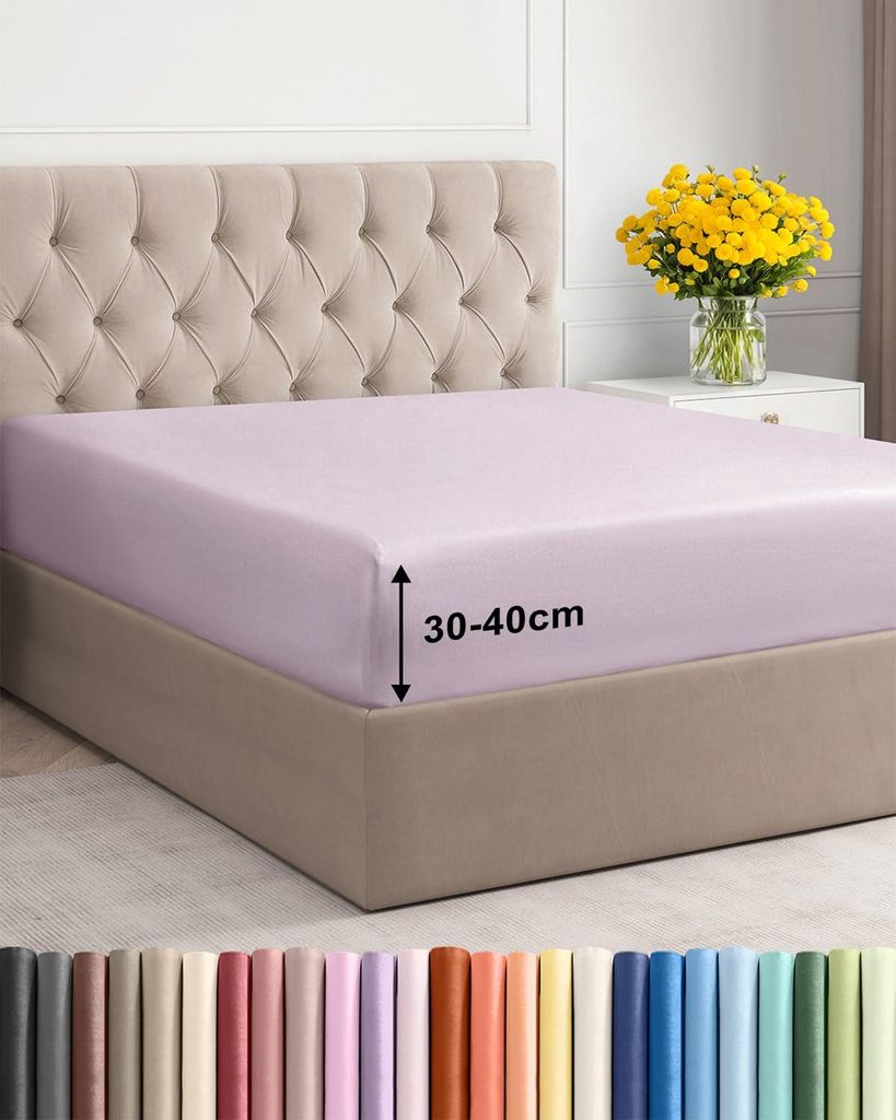 Spannbettlaken 200 x 220 cm, Lavendel – 40 cm tiefe Ecken – Hochwertiges Mikrofaser-Spannbettlaken – Weich, knitterfrei und bügelfrei – At...