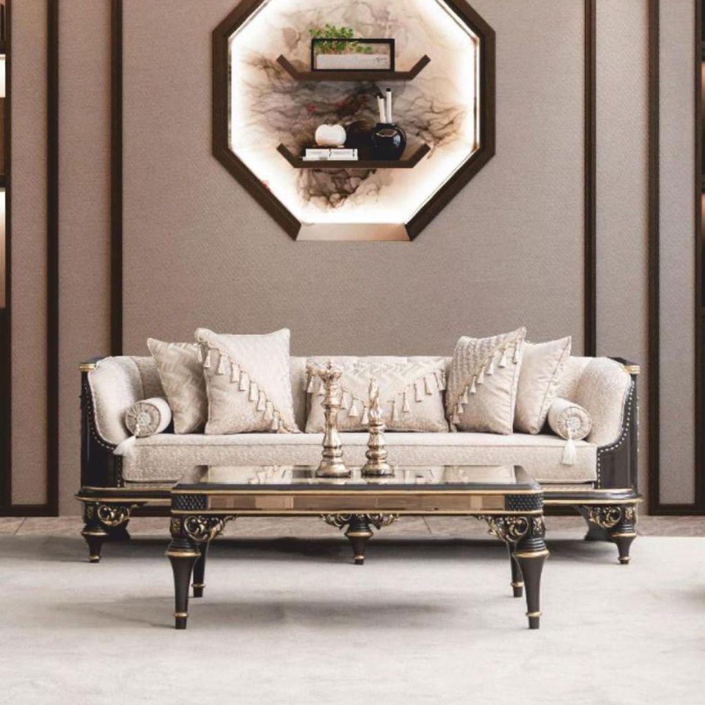 Casa Padrino Luxus Barock Couchtisch Beige / Braun / Gold 120 cm - Barock Möbel