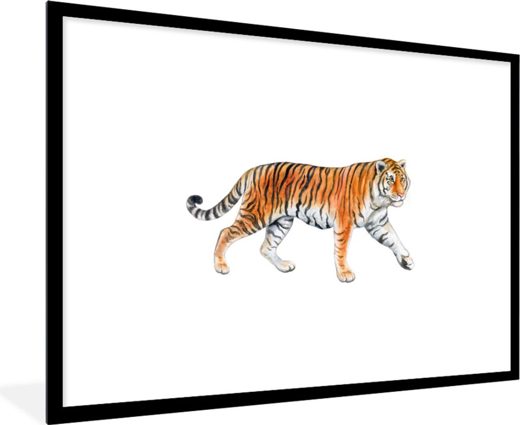 MuchoWow MuchoWow Gerahmtes Poster Tiger - Orange - Weiß 90x60 cm - Poster mit zchwarzem Bilderrahmen - Wanddekoration - Fotos