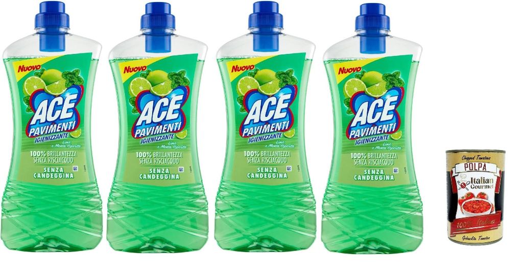 ACE Pavimenti Bodenreiniger Hygiene - Limette und Pfefferminze, ohne Bleichmittel - reinigt gründlich und bringt Böden zum Glänzen 4x 1Lt + Ital...