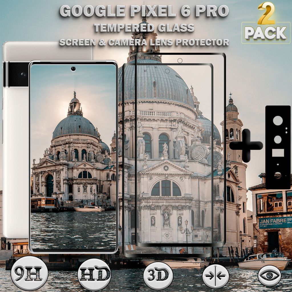 2-Stück Google Pixel 6 Pro Displayschutzfolie und Objektivschutz aus gehärtetem Glas 9H