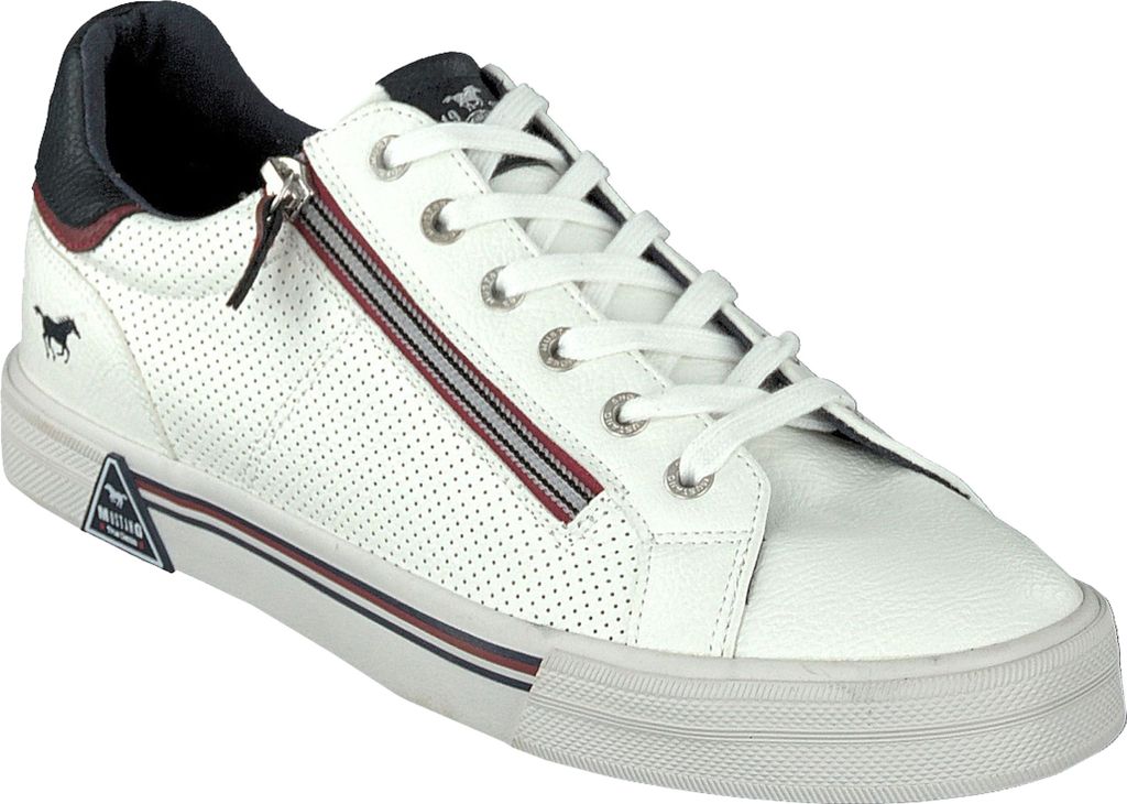 Mustang Herren Sneaker Schnürer Halbschuh slip on Ösen Metall Zipper 4162-303, Größe:44 EU, Farbe:Weiß