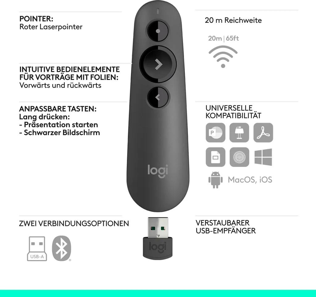 Logitech R500s Graphite Télécommande de Présentation Sans Fil Laser Rouge - 14