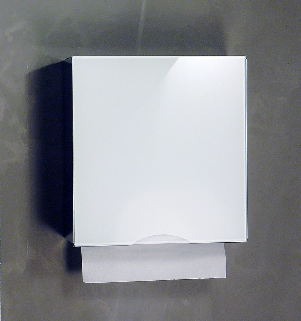 Papierhandtuchspender, Papiertücher-Halter aus hochglänzendem Edelstahl mit Glas weiß