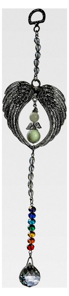 Geschenkset Schutzengel aus weißem Jade-Edelstein mit Sonnenfänger in Bambusbox | Glück, Energie, Harmonie