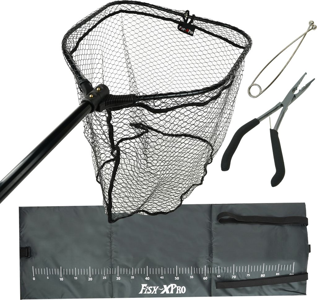 Fish-Xpro Raubfisch-Landeset - Kescher - Abhakmatte - Abhakzange - Maulspreizer - Komplettset - Raubfisch