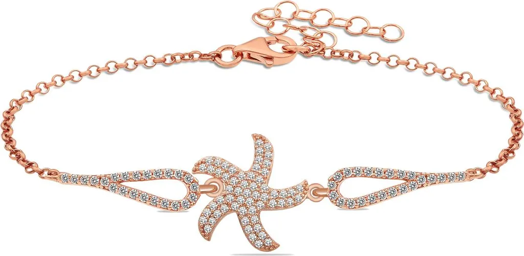 Bracelet Étoile de mer en argent 925 et zircone rose - Bijou Femme