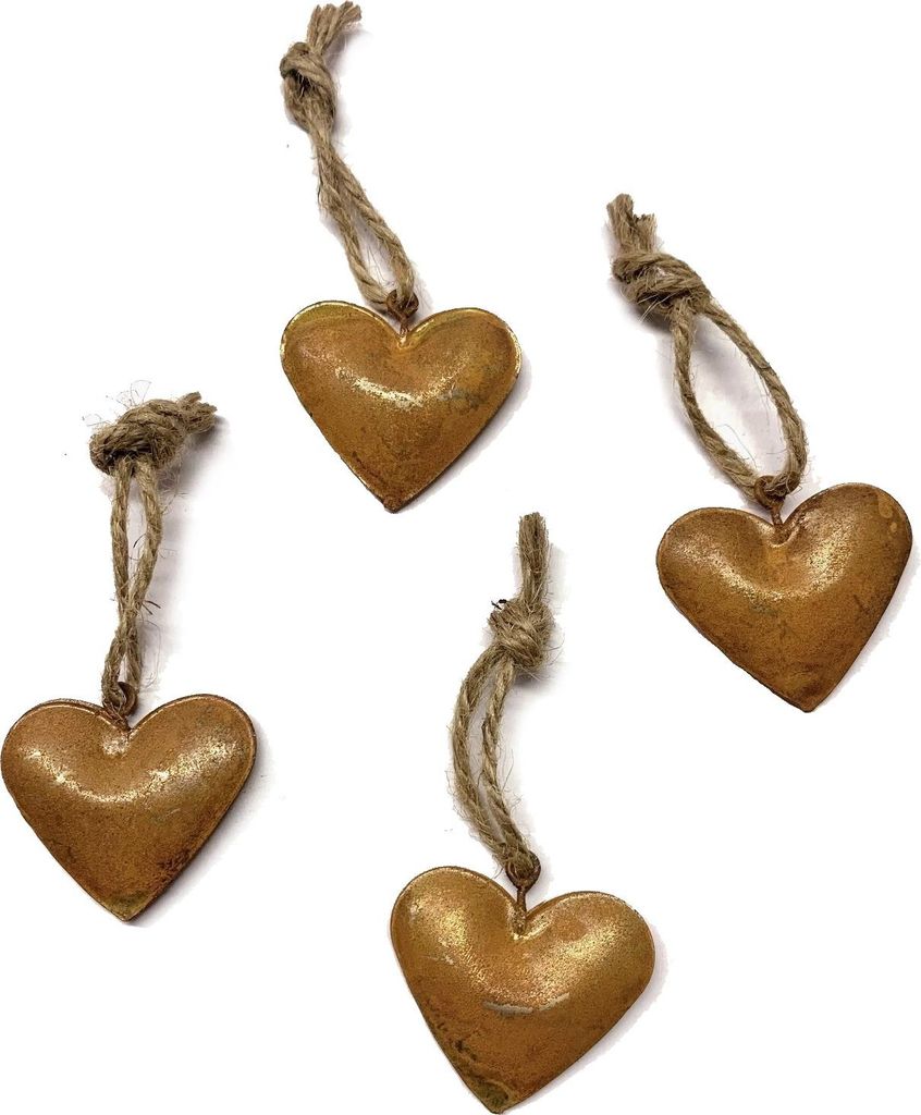 Metall HERZ mit Kordel, Herzhänger, Set 4x 3,5 cm. Rostdeko, Rost