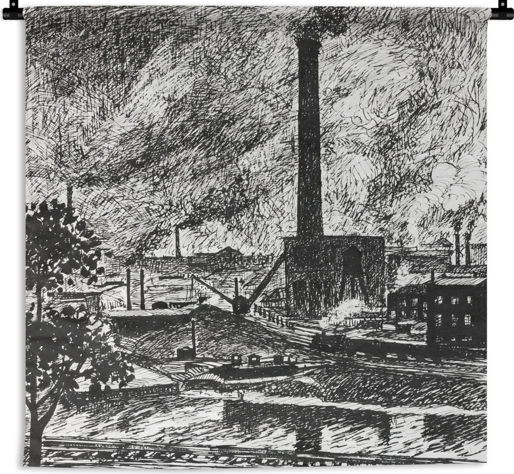 MuchoWow Wandteppich Wandbehang Industrielle Szenerie - Henry Lyman Säyen 150x150 cm Tapisserie Dekoration Wandtuch - Wohnaccessoires - Modernes