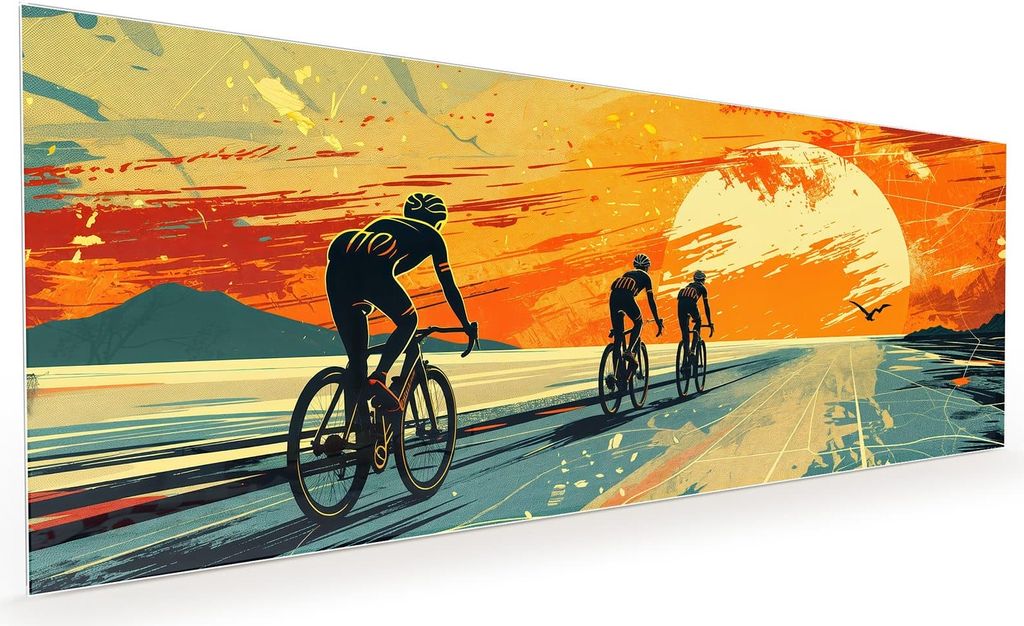 Küchenrückwand Spritzschutz Glas mit Motiv Radfahrer Sonnenuntergang 40 x 40 cm