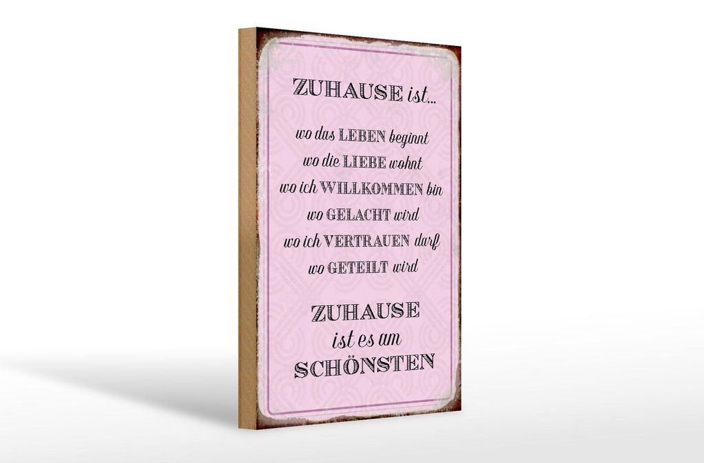 Holzschild Spruch 20x30cm Zuhause ist es am schönsten Produktbild 