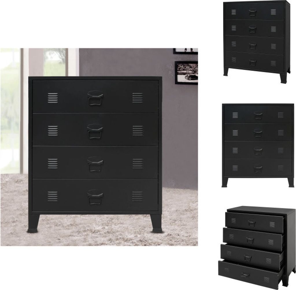 vidaXL Schubladenschrank Metall Industrie-Stil 78 x 40 x 93 cm Schwarz - Kommoden