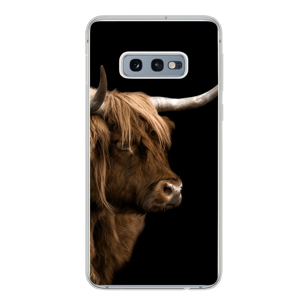 MuchoWow Handyhülle Schutzhülle Hülle für Samsung Galaxy S10e Schottischer Highlander - Kuh - Schwarz Silikon Softcase Handy Hülle - Handy