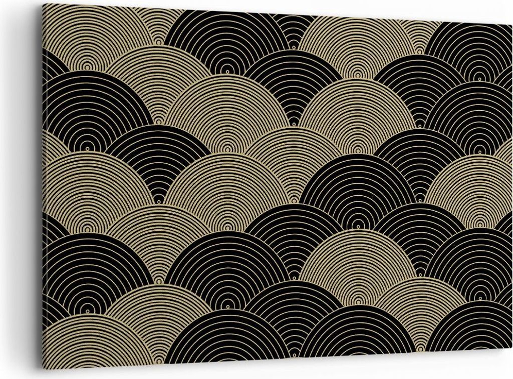 Bild auf Leinwand - Leinwandbild - Einteilig - Schwarz und Gold Kreise Grafiken - 100x70cm - Wand Bild - Wanddeko - Wandbilder - Leinwanddruck - Bi...