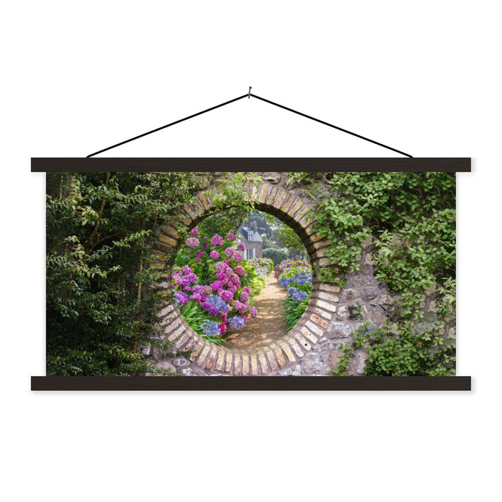 MuchoWow Textilposter Transparent - Blumen - Hortensie - Sommer 120x60 cm mit schwarzem Rahmen - Dekoration Schlafzimmer