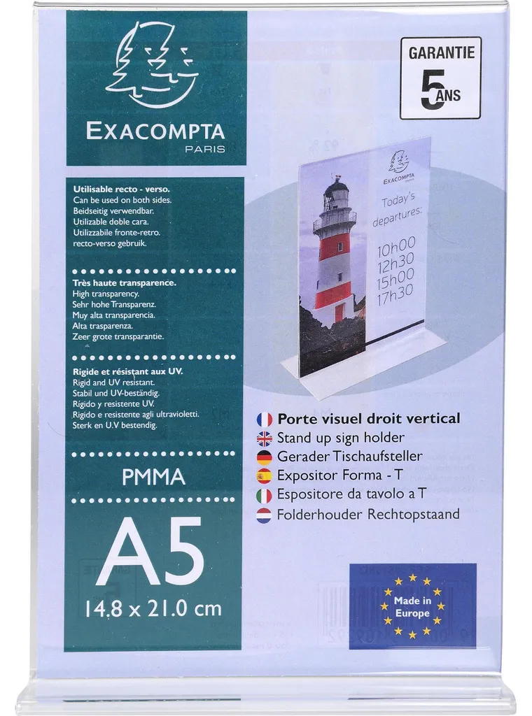 Présentoir de table A5 vertical cristal Exacompta - Support menu lot 30