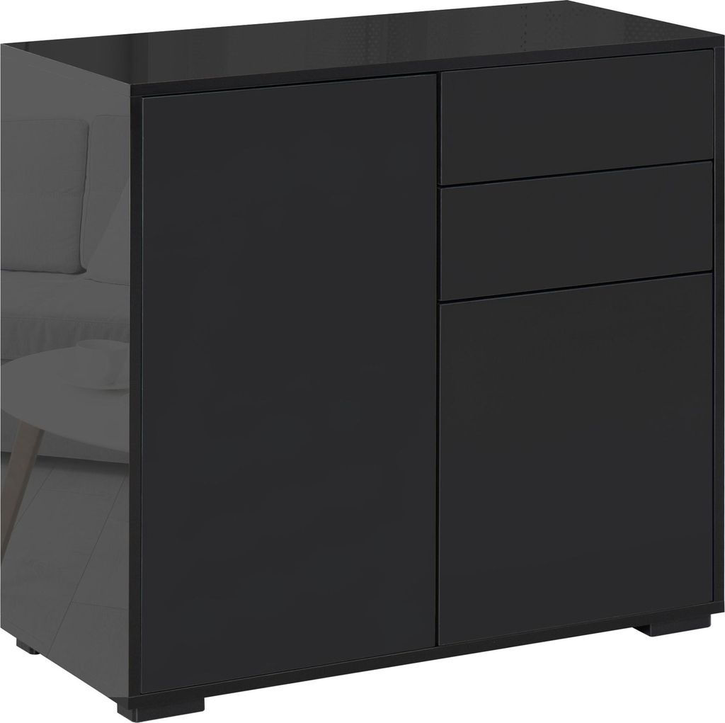 Aufbewahrungsschrank mit 2 Schubladen, 2 Türen, mit Kippschutz, für Wohnzimmer, Schlafzimmer, 79 x 36 x 74 cm, Schwarz