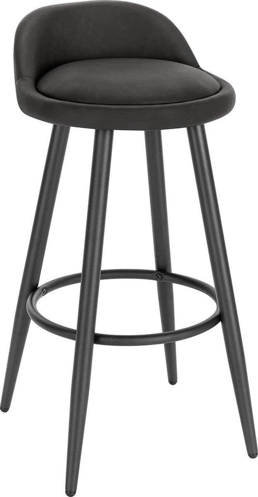 Leren Barhocker Marilo – Ergonomischer Barhocker – 1 Stück – Antrazit – Mit kleiner Rückenlehne – Für Küche & Bar – Zithöhe 69cm