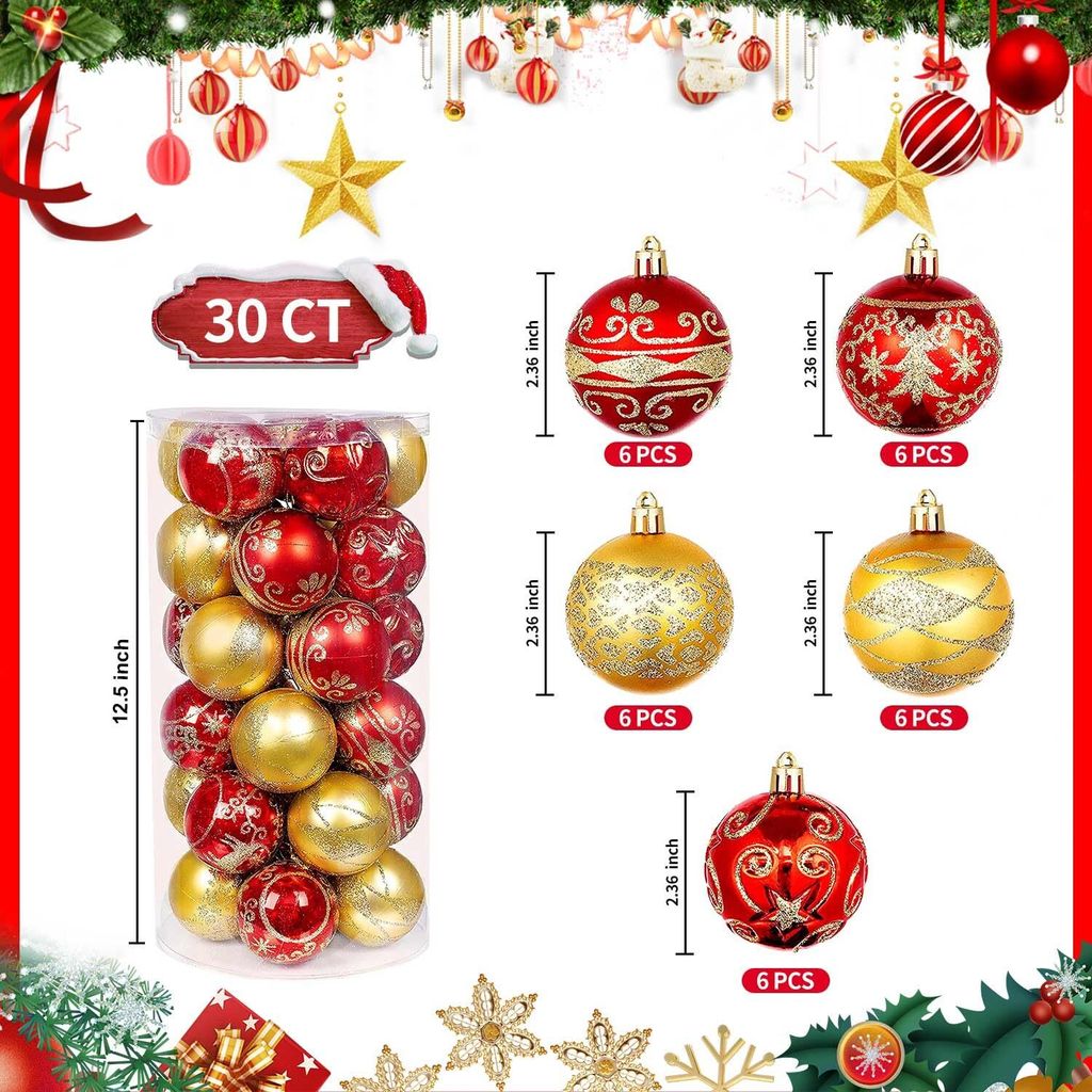 Liliful Weihnachtskugeln Set 24-teilig - 6,9 Cm Rote Schmuckkugeln Aus Schaumstoff Für Baum & Deko