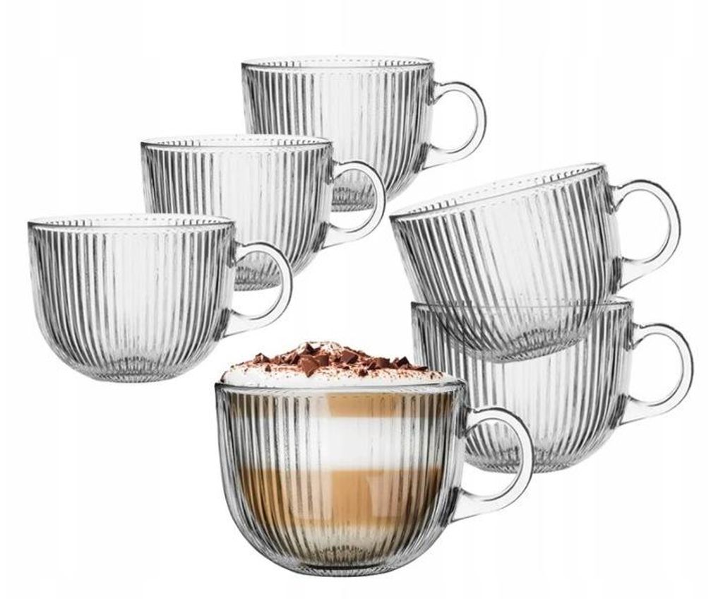 Kaffeetassen Glastassen Teetasse aus Glas für Tee, Kaffee, Flat White, Cappucino mit Riffelung 510 ml Selena NEU 6 Stück