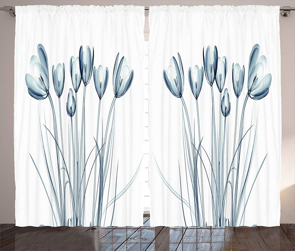 ABAKUHAUS Blume Rustikaler Gardine, Tulpen mit Sonneneffekt, Schlafzimmer Kräuselband Vorhang mit Schlaufen und Haken, 280 x 225 cm, Weiß und Dun...