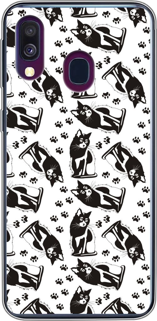 MuchoWow Handyhülle Schutzhülle Hülle für Telefoonhoesje Samsung Galaxy A40 Muster - Katze - Schwarz - Weiß - Jungen - Mädchen - Kinder - K...
