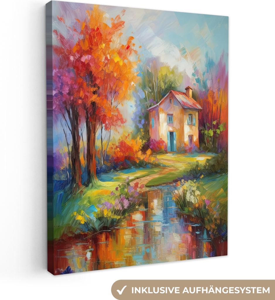 MuchoWow - Leinwandbilder - Landschaft - Farbenfroh - Ölgemälde - Kunst, Wandbild, Wanddeko Bilder Wohnzimmer, 90x120 cm