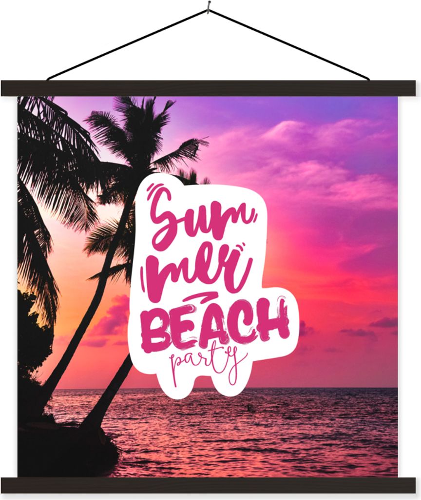 MuchoWow Textilposter Sommer - Rosa - Palme - Sprichwörter 90x90 cm mit schwarzem Rahmen - Magnetisches