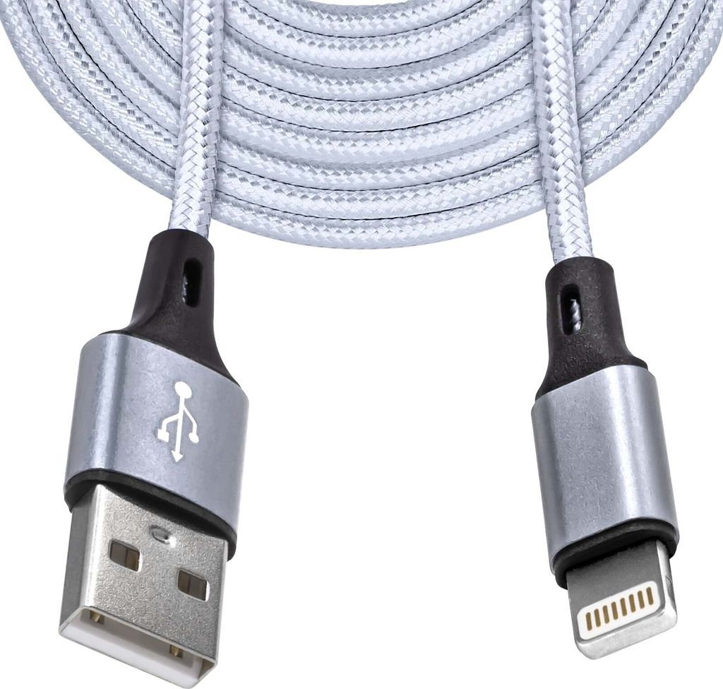 Mobilefox 3m Universal Schnell Lade Daten Kabel Nylon Stecker Silber passend für iPhone iPad iPod