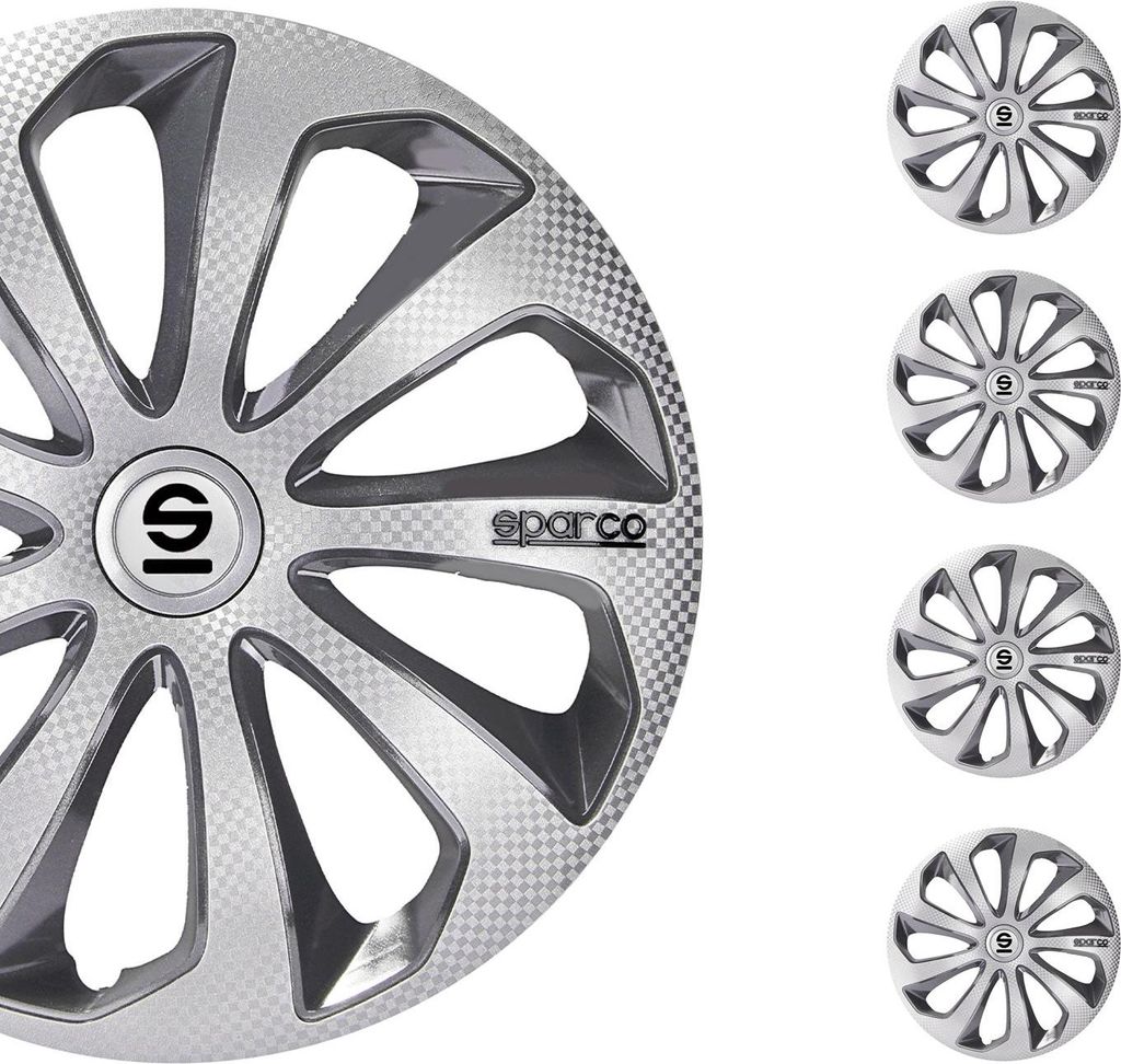 Radkappen Radzierblenden Sparco Sicilia 14" Zoll Abdeckung Silber Carbon Grau 4x