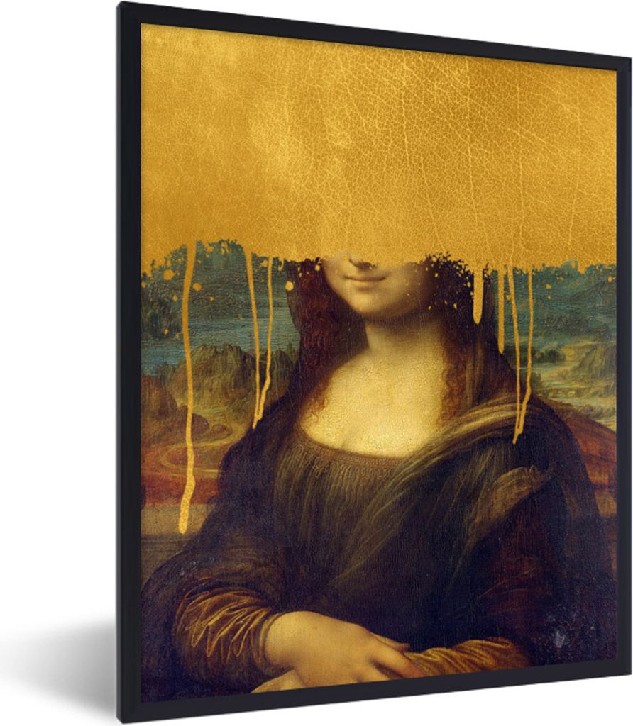 MuchoWow Gerahmtes Poster Mona Lisa - Gold - Da Vinci 60x80 cm - Poster mit Schwarzem Bilderrahmen Wandposter Rahmen Foto Bilder - Premium - Wand...