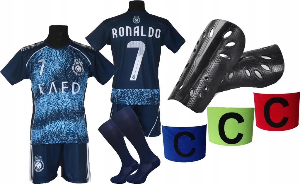 Ensemble Maillot Football Ronaldo Al Nassr Bleu Foncé OO 164 Taille Junior