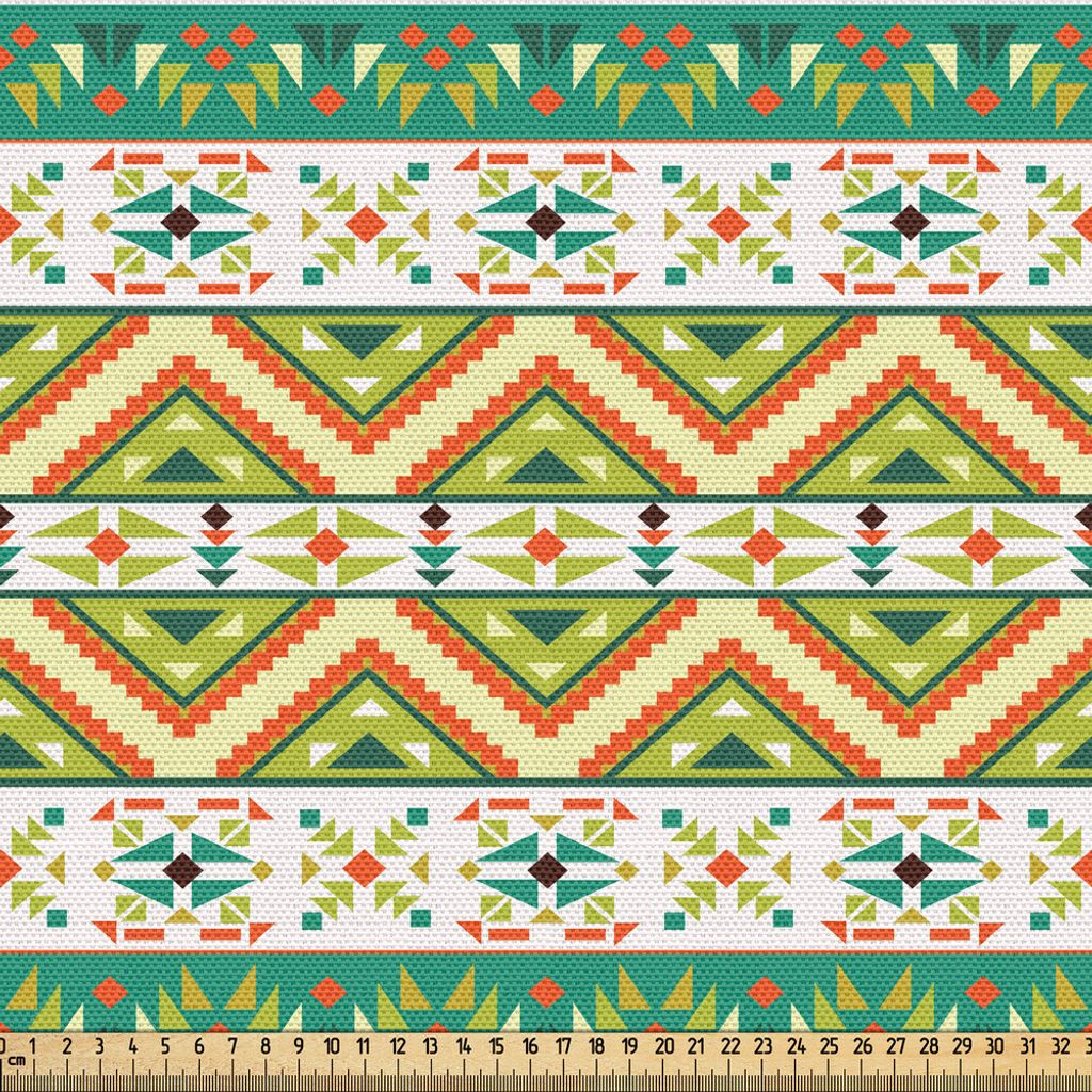 ABAKUHAUS Bunt Gewebe als Meterware, Bunter Stammes alter lokaler Motiv Muster ethnischer Druck, 1 M (148 x 100 cm), Pistaziengrün Orange