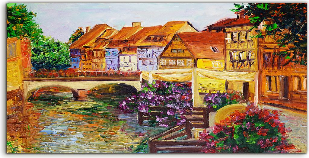Coloray Canvas 140x70 Wandbild Leinwand Bilder Venedig Italien Dorf Wasser boot Blume