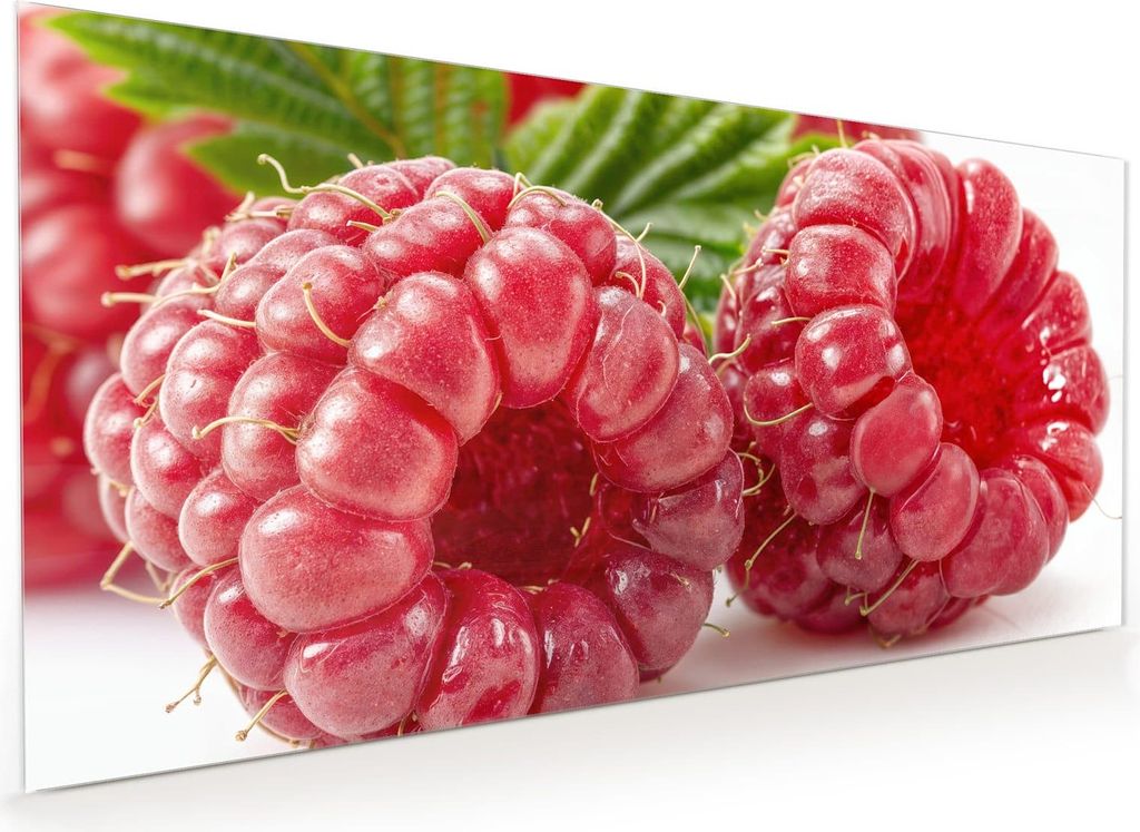 Küchenrückwand Spritzschutz Glas mit Motiv Frische Himbeeren 40 x 40 cm