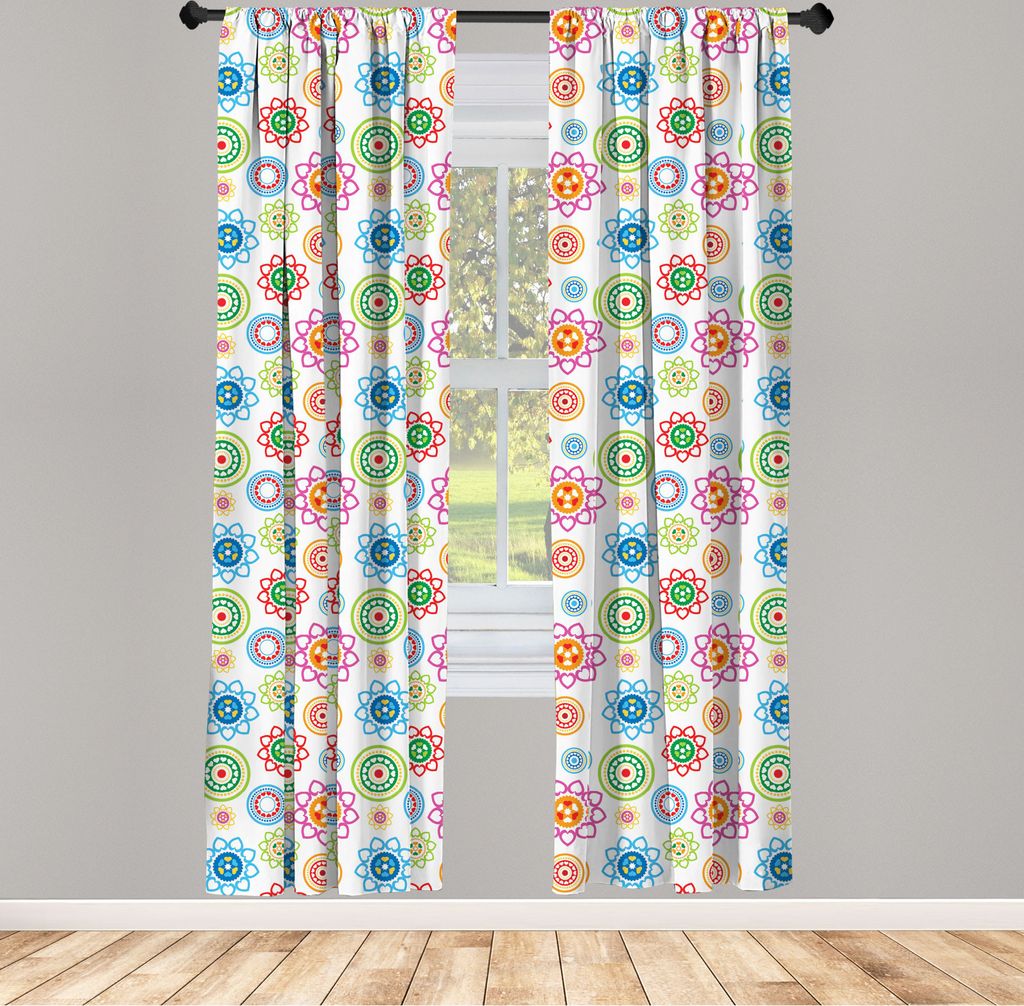 ABAKUHAUS Modern Vorhänge, Gardinen, Ethnische bunte Stammes-asiatische Art inspirierte Muster mit Blume wie Bilder Grafik, 2 Stück 75 x 175 cm, ...