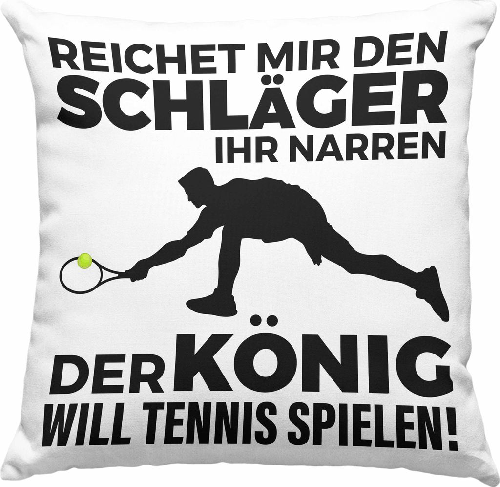Trendation - Tennis Deko-Kissen mit Füllung 40x40 Geschenk Tennisspieler Geschenkidee Spruch Coach Trainer Mann Männer (Blau)
