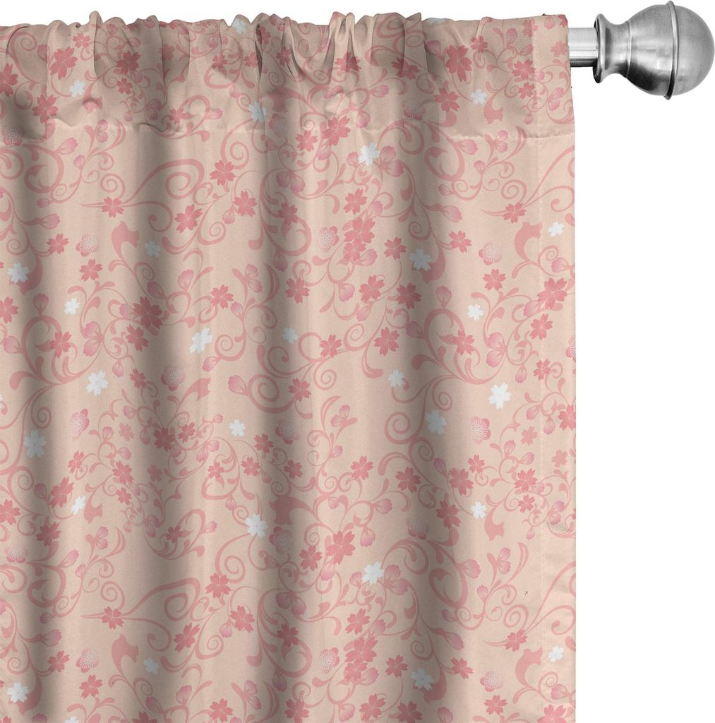 ABAKUHAUS Kirschblüte Vorhänge, Gardinen, Vintage natürliche Illustration mit wirbelten Blätter Abstract Flora Asian, 2 Stück 75 x 225 cm, Pea...