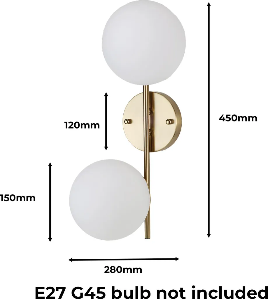 Applique chic dorée OLIVIA E27, double globe en verre dépoli dépoli