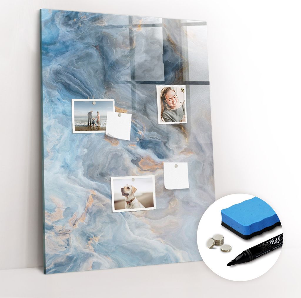 Magnetpinnwand Memoboard - Zubehörsatz - Schwarzer Marker + Schwamm + Magnete - 70 x 100 cm - Marmormuster