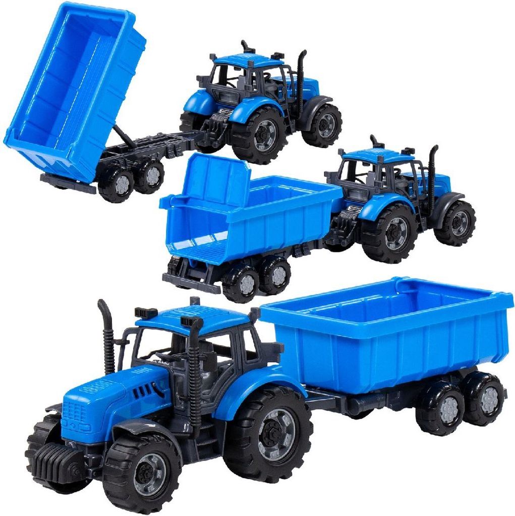van der Meulen Spielzeugtraktor blau mit Anhänger Bauernhof Produktbild 