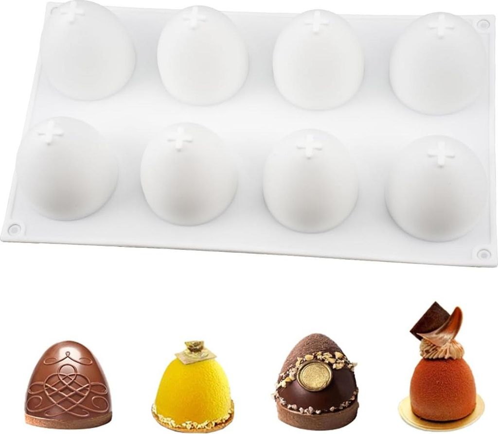 3D Eierform für Ostereier - Ostern - Weihnachten - Eimousse-Form mit 8 Vertiefungen - Antihaft-Silikonform Halbkugeln für Kuppelmousse-Kuchen - S...