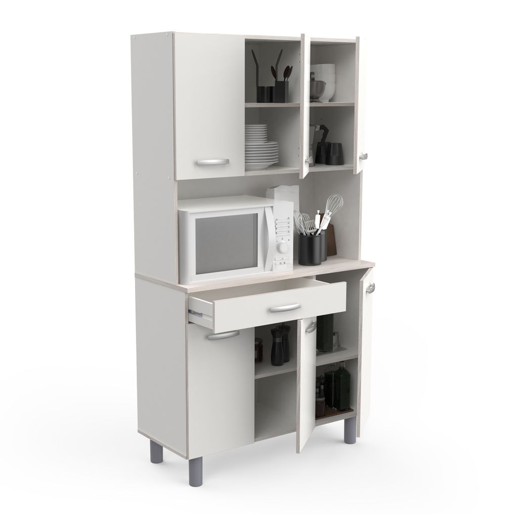 Buffetschrank Pavel 185cm hoch - matt weiß/akazienfarben Produktbild 