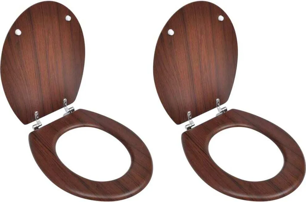 Set 2 Sedili WC MDF Marrone - Cerniere Regolabili e Alta Resistenza