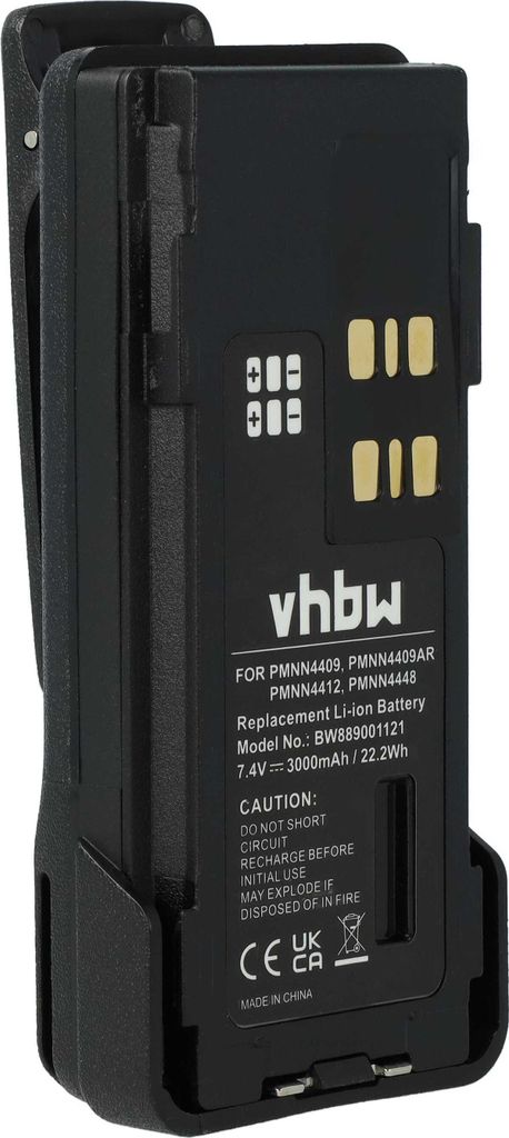 vhbw Akku kompatibel mit Motorola XPR7550, XPR7550e, XPR7580e, XPR7500, XPR7580 Funkgerät, Walkie Talkie (3000 mAh, 7,4 V, Li-Ion) + Gürtelclip